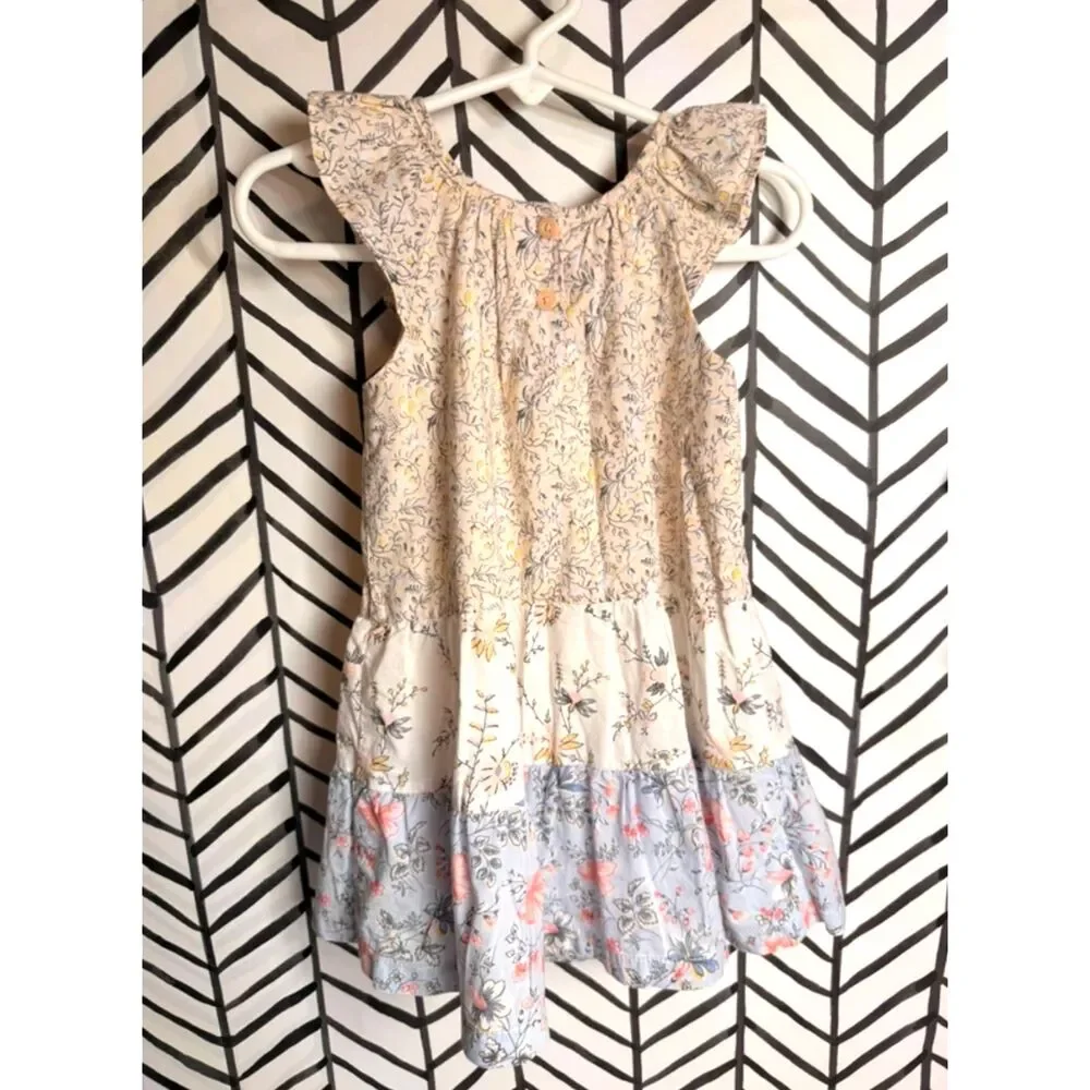 Baby Gap Blue Cream Floral Lined Cotton Maxi Dress Toddler Girls 2T 5059